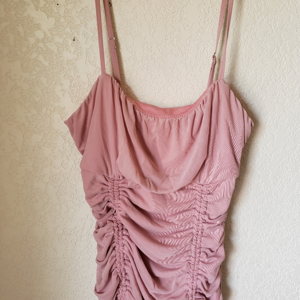 NWOT Blashe Pink Blush Ruched Tie Hem Dress Size L - Picture 3 of 9